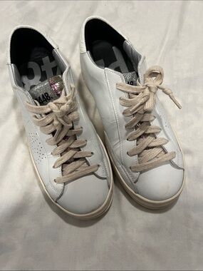 P448 White Leather Women’s Low-Top Sneakers with Beige Laces